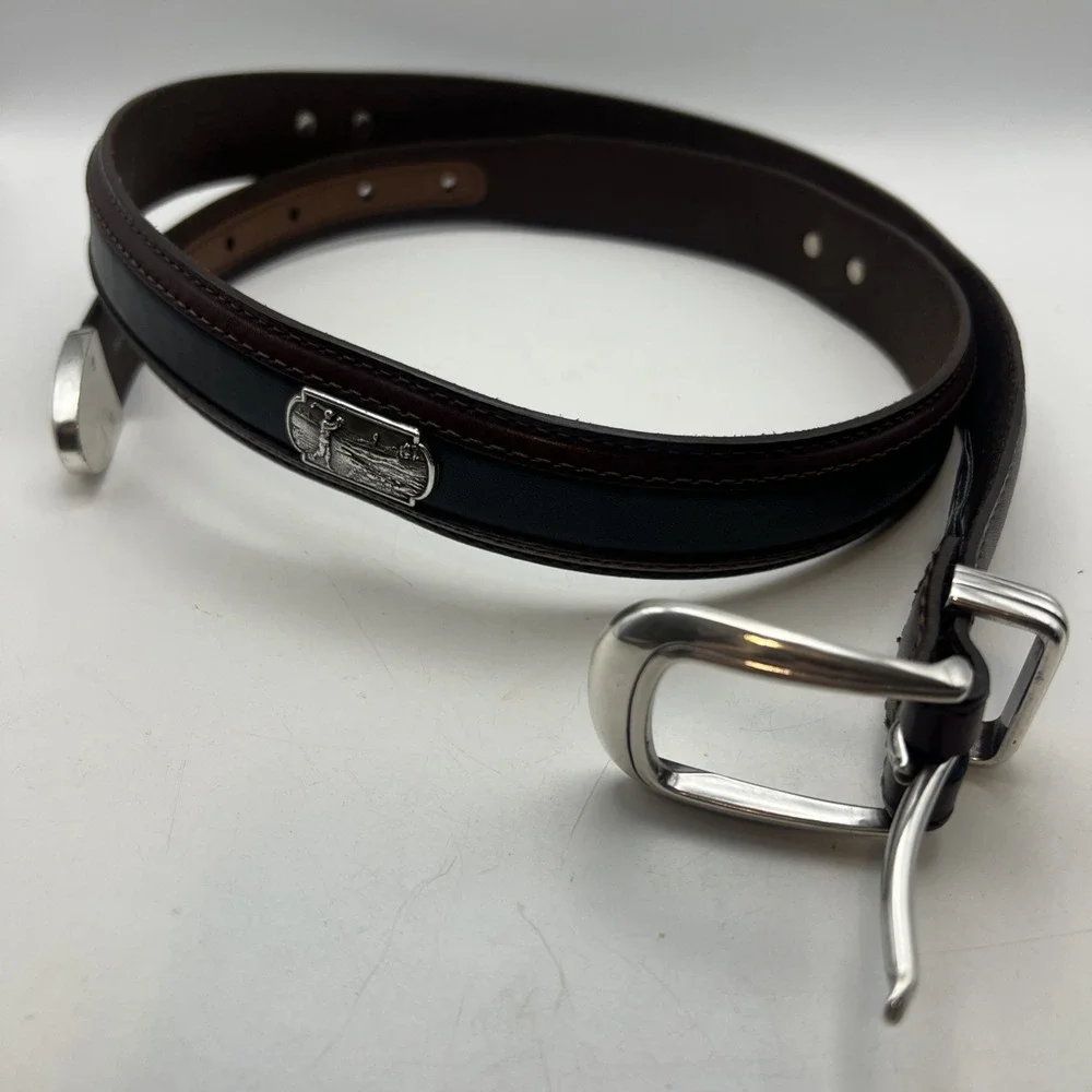 VTG Onyx by Brighton Men's Leather Golf Belt 2 Tone Brown Black Silver Concho 40